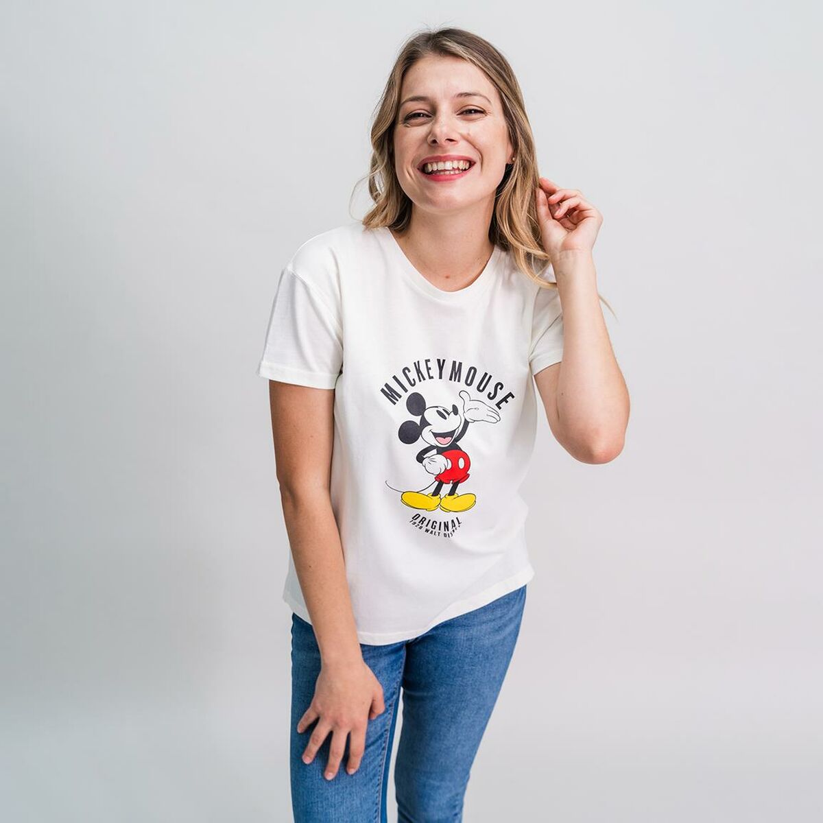 Camisola de Manga Curta Mulher Mickey Mouse Branco